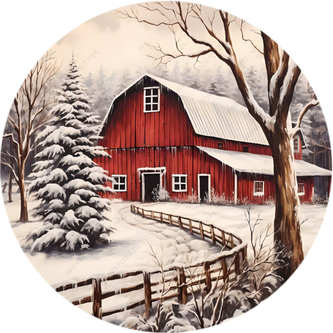 Red Barn Winter Snow Wreath Sign-Holiday-Sublimation-Attachment-Decor