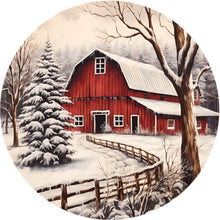 Load image into Gallery viewer, Red Barn Winter Snow Wreath Sign-Holiday-Sublimation-Attachment-Decor
