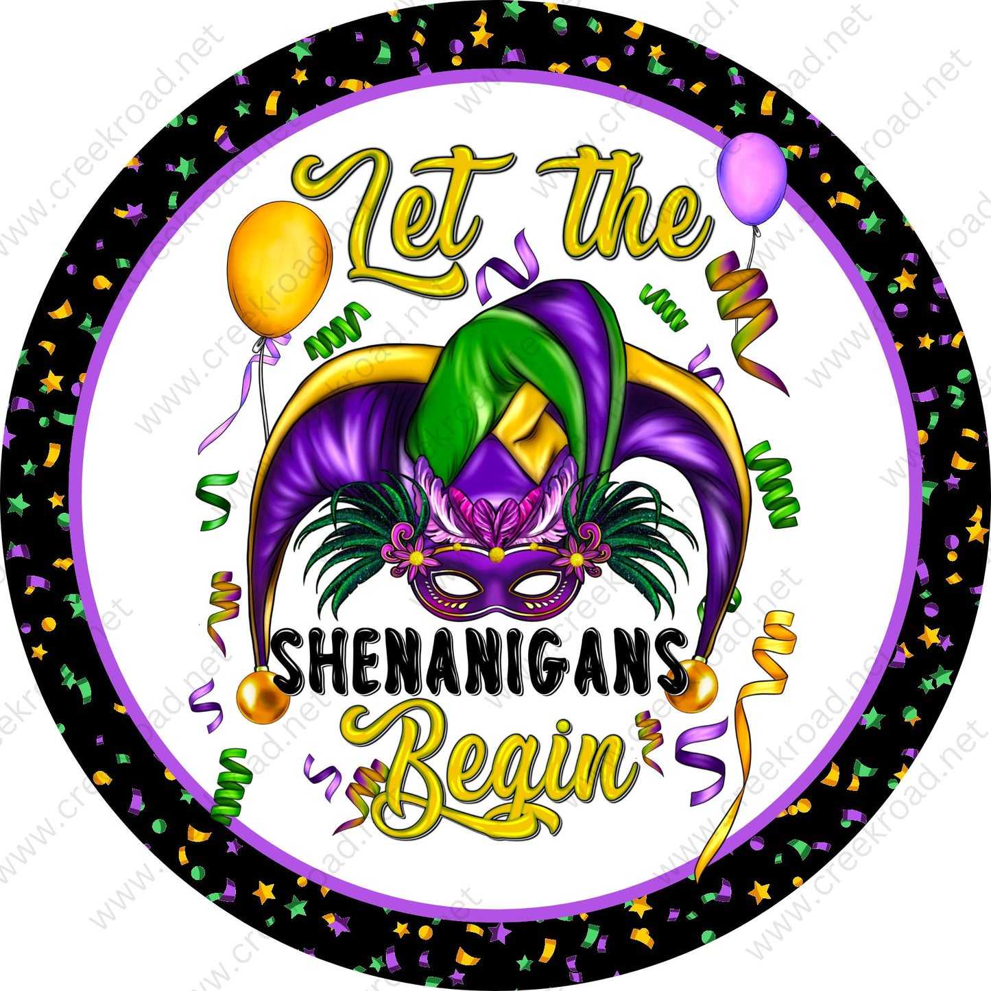 Let The Shenanigans Begin Streamer Border Mardi Gras Sign - Mardi Gras Sign - Fleur De Lis-New Orleans - Purple, Green, and Gold- Metal Sign