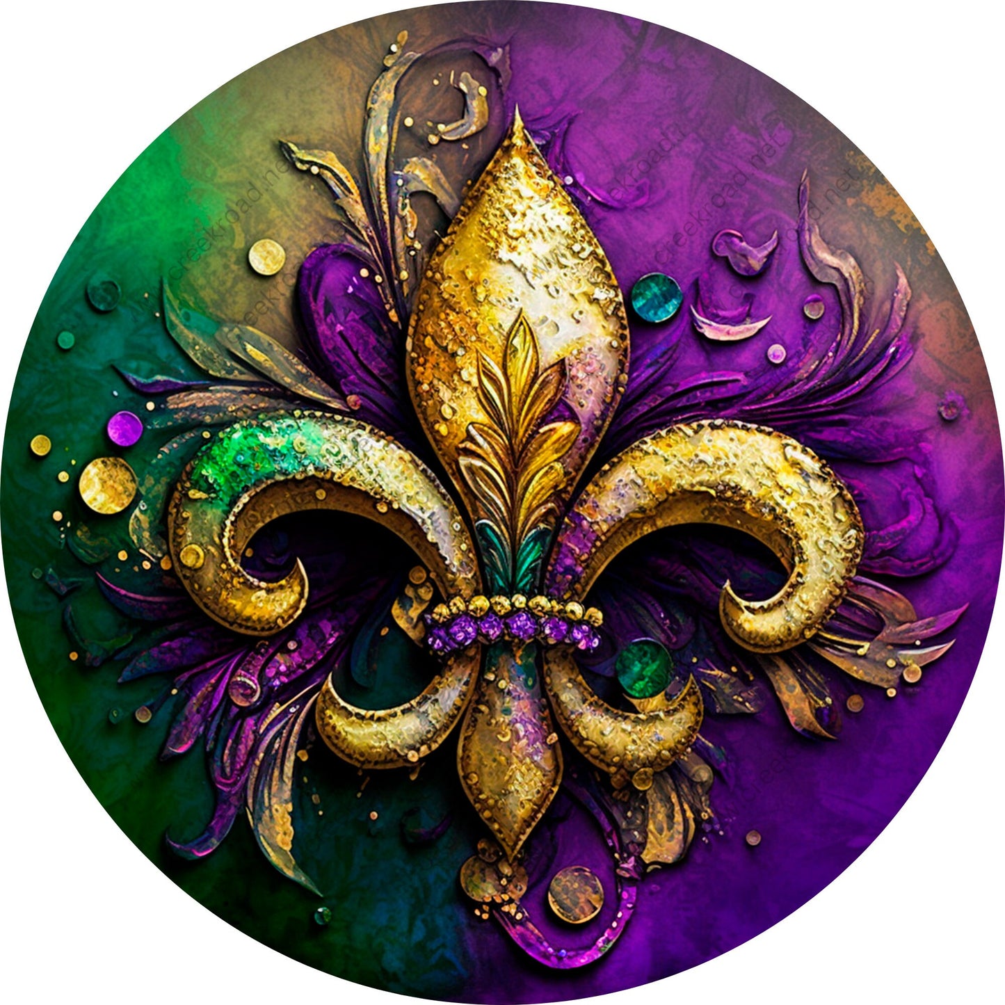 Purple Fleur De Lis Mardi Gras Wreath Sign-Purple, Green, and Gold-Metal-Sublimation-Deocr-Aluminum