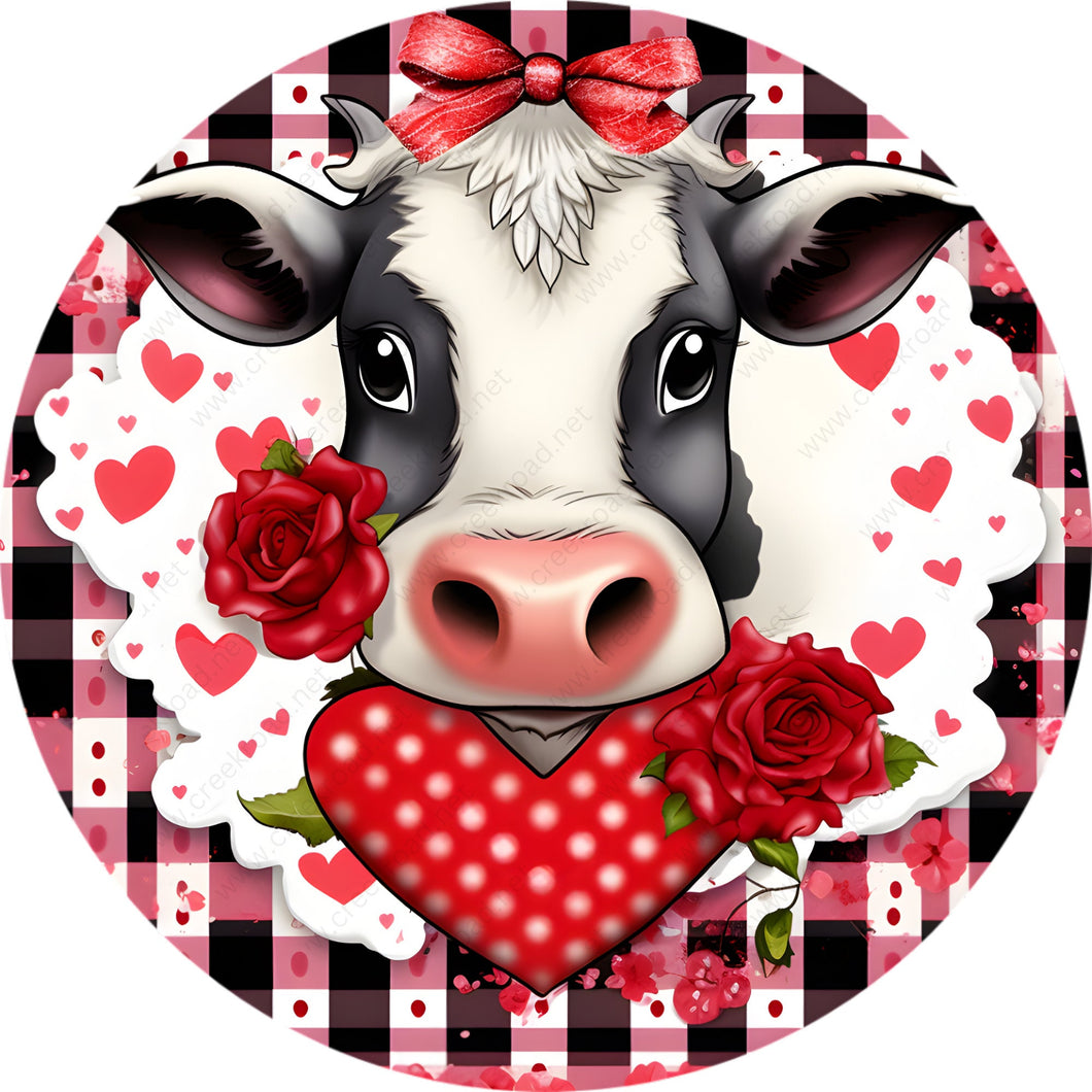 Valentines Cow with Hearts Wreath Sign-Aluminum-Decor