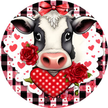 Load image into Gallery viewer, Valentines Cow with Hearts Wreath Sign-Aluminum-Decor
