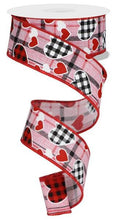 Load image into Gallery viewer, 1.5&quot; X 10Yd Wired Ribbon-Check Heart/Mini Heart/Plaid-RGE107622-Wreaths-Crafts-Decor-Valentines
