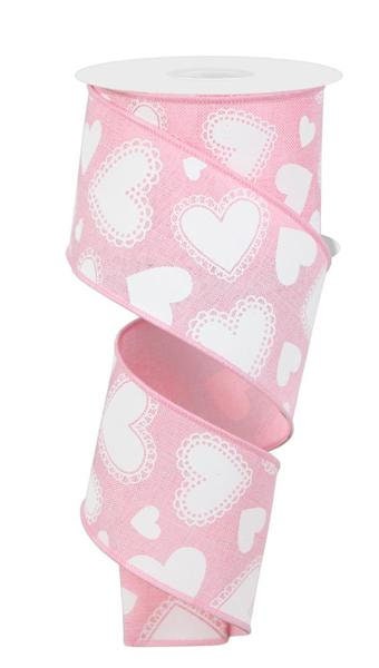 2.5" X 10Yd Wired Ribbon-Light Pink Scallop Hearts-RGE172515-Wreaths-Crafts-Decor-Valentines