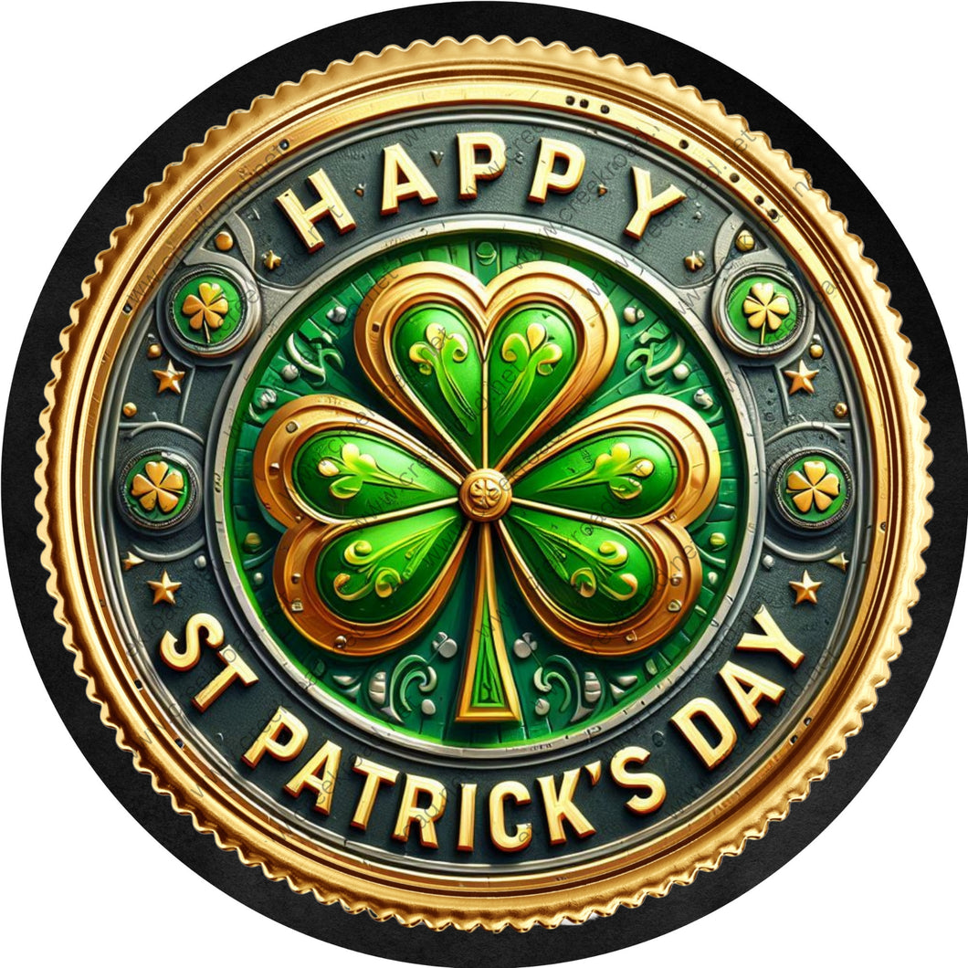 Happy St. Patrick's Day Shamrock Wreath Sign-Sublimation-Decor-Aluminum