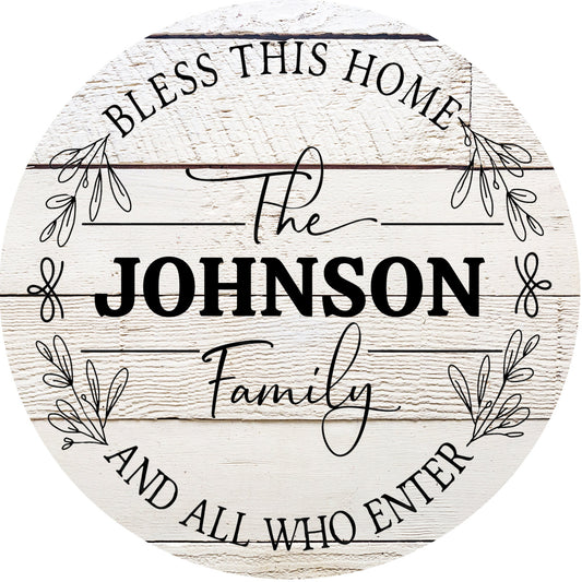 Family Monogram Bless This Home Customizable Wreath Sign - Everyday - Wreath Sign - Sublimation Sign - Wreath Attachment-Shiplap