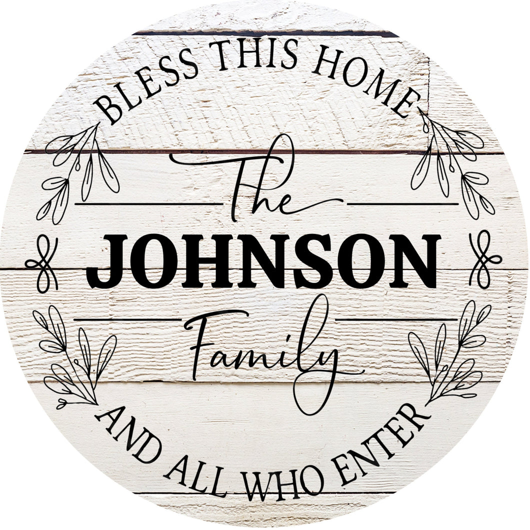 Family Monogram Bless This Home Customizable Wreath Sign - Everyday - Wreath Sign - Sublimation Sign - Wreath Attachment-Shiplap