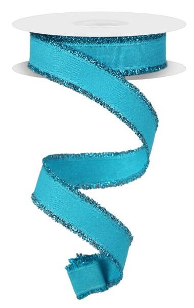 7/8" X 10Yd Wired Ribbon-Turquoise W/Fuzzy Edge-RN587936-Wreaths-Crafts-Ribbon-Everyday