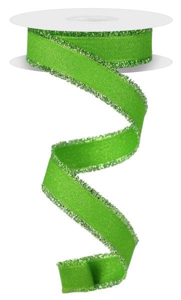 7/8" X 10Yd Wired Ribbon-Lime Green W/Fuzzy Edge-RN587933-Wreaths-Crafts-Ribbon-Everyday