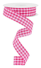 Load image into Gallery viewer, 7/8&quot; X 10Yd Wired Ribbon-Pink/White Gingham Check-RG07048AJ-Wreaths-Crafts-Ribbon-Everyday
