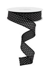 Load image into Gallery viewer, 7/8&quot; X 10Yd Wired Ribbon-Black/White Raised Swiss Dots On Royal-RG0765102-Wreaths-Crafts-Ribbon-Everyday
