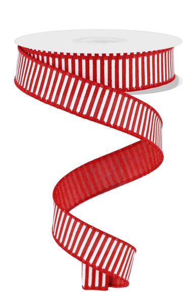7/8" X 10Yd Wired Ribbon-Red/White Horizontal Stripes-RG778024