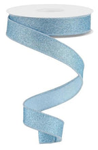 Load image into Gallery viewer, 7/8&quot; X 10Yd Wired Ribbon-Pale Blue Fine Glitter On Royal-RGE7380H1-Wreaths-Crafts-Ribbon
