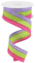Load image into Gallery viewer, 1.5&quot; X 10Yd Wired Ribbon-3 Color 3-In-1 Vertical Stripe-Lavender/Lime Grn/Fuchsia-RG0160149-Wreaths-Crafts-Ribbon
