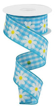 Load image into Gallery viewer, 1.5&quot; X 10Yd Wired-Daisy On Woven Gingham-RGC1310DC-Lt Blue/Wht/Yellow-Wreaths-Crafts-Decor
