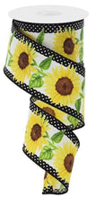 Load image into Gallery viewer, 2.5&quot; X 10Yd Wired-Sunflowers W/Polka Dots-RGE110527-White/Yellow/Brown/Green-Wreaths-Crafts-Decor
