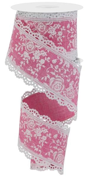 2.5" X 10Yd Wired-Pink Mini Rose/Lace-RGA848422-Wreaths-Crafts-Decor