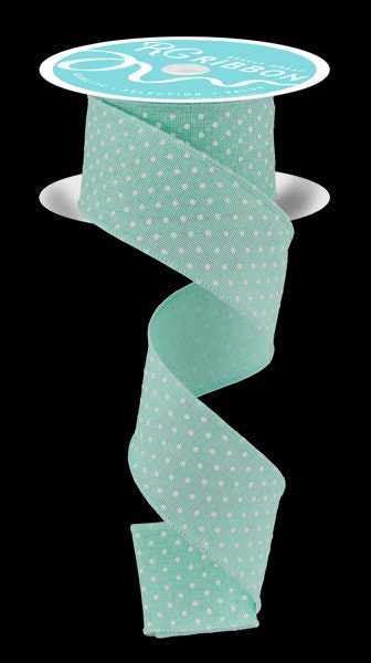 1.5" X 10Yd Wired-Mint Green Raised Swiss Dots On Royal-RG01651AN-Wreaths-Crafts-Ribbon