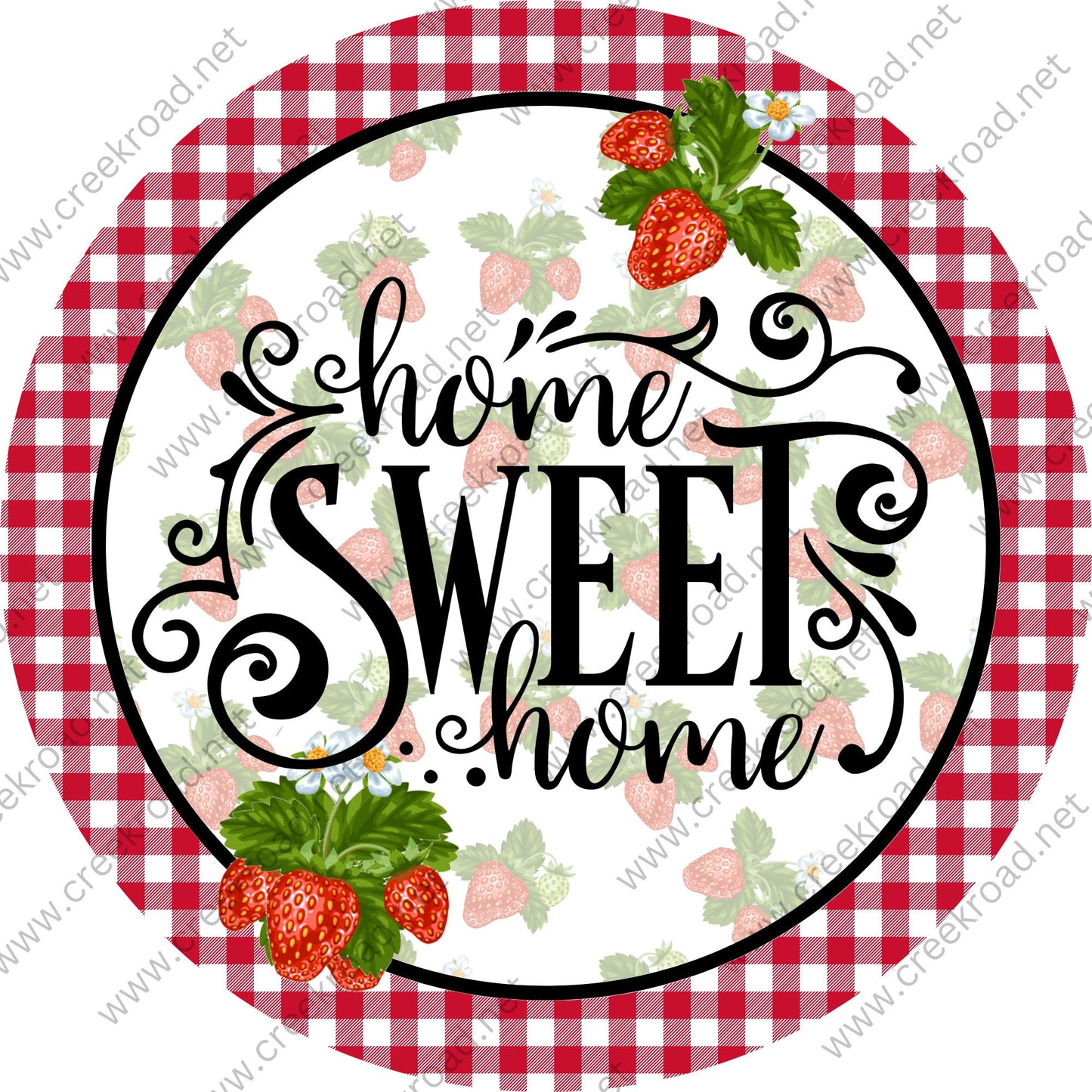 Home Sweet Home Strawberries on Red White Checkered Border Wreath Sign-Everyday-Wreath Sign-Sublimation Sign-Wreath Attachment-Spring