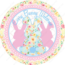 Load image into Gallery viewer, Every Bunny Welcome Easter Bunny Silhouettes with Pink Floral Border White Polka Dots-Easter-Sublimation-Wreath Sign-Attachment-Decor
