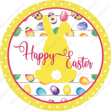 Load image into Gallery viewer, Happy Easter Bunny Yellow with Cottontail Colorful Easter Eggs Yellow Border-Easter-Sublimation-Wreath Sign-Attachment
