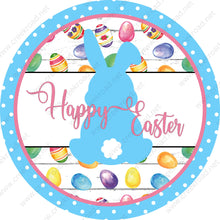 Load image into Gallery viewer, Happy Easter Bunny Blue with Cottontail with Colorful Easter Eggs Blue Border-Easter-Sublimation-Wreath Sign-Attachment
