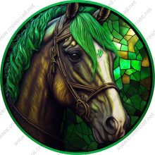 Load image into Gallery viewer, Brown Horse with Kelly Green Mane Faux Stained Glass Wreath Sign-Everyday-Wreath Sign-Sublimation Sign-Wreath Attachment

