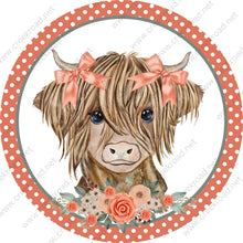 Load image into Gallery viewer, Just Peachy Highland Cow with Bows Wreath Sign-Spring Summer-Attachment-Sublimation
