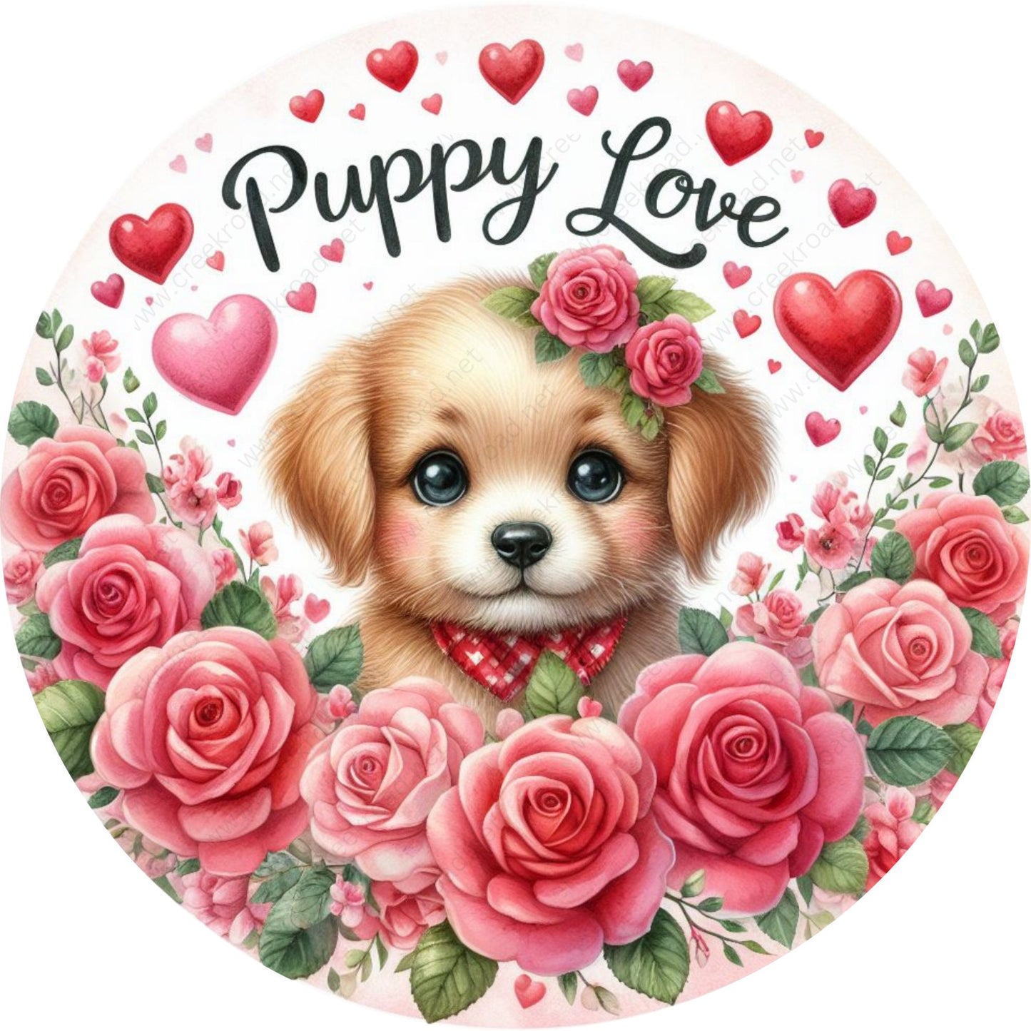 Puppy Love with Roses Wreath Sign-Aluminum-Valentines-Decor