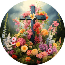 Load image into Gallery viewer, Colorful Floral Cross Wreath Sign-Sublimation-Easter-Religeous-Attachment-Decor-Easter
