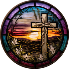 Load image into Gallery viewer, Easter Cross Faux Stained Glass Appearance Wreath Sign-Sublimation-Attachment-Decor

