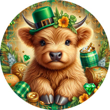 Load image into Gallery viewer, St. Patrick&#39;s Day Irish Highland Cow Wreath Sign-Sublimation-Attachment-Decor
