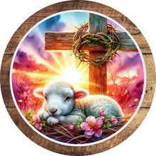 Load image into Gallery viewer, Easter Lamb Cross Thorn Crown Wreath Sign-2 OPTIONS-Sublimation-Easter-Attachment-Decor-Easter
