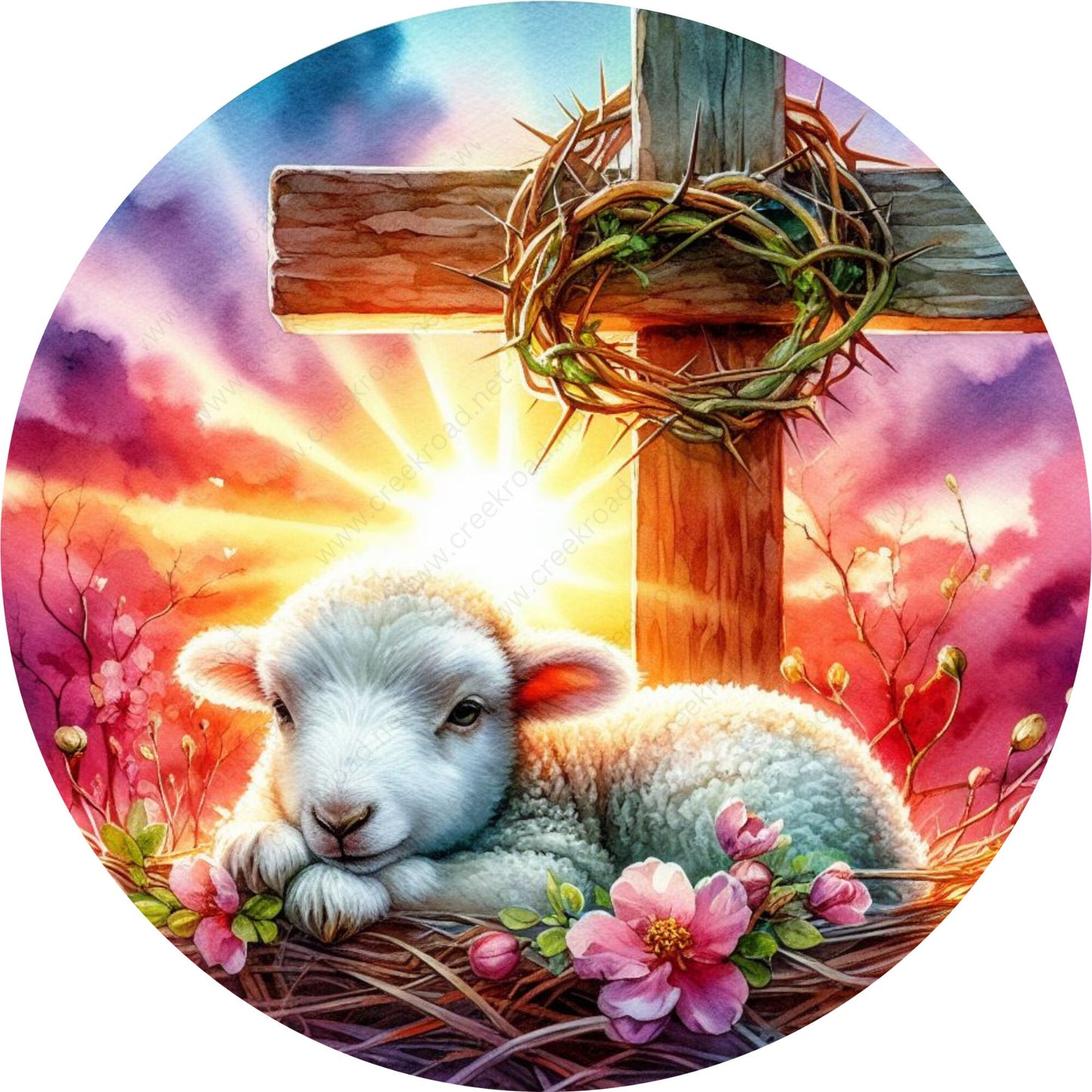 Easter Lamb Cross Thorn Crown Wreath Sign-2 OPTIONS-Sublimation-Easter-Attachment-Decor-Easter