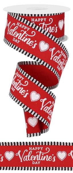 1.5" X 10Yd Wired Ribbon-Happy Valentine's Day/Stripe-RGC806924-Wreaths-Crafts-Decor-Valentines