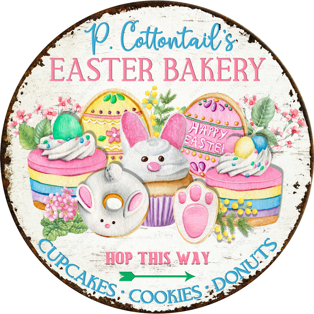 P. Cottontails Easter Bakery Vintage Rusted Border Wreath Sign--Sublimation-Attachment-Decor