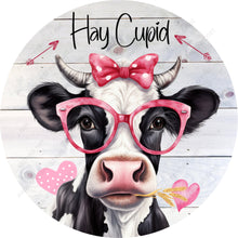 Load image into Gallery viewer, Hay Cupid Farm Cow Wreath Sign-Aluminum-Valentines-Decor
