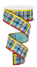 Load image into Gallery viewer, 1.5&quot; X 10Yd Wired Ribbon-Printed Plaid/Royal-Blue/Red/Yellow-RGC1540W5-Wreaths-Crafts-Decor-Seasonal
