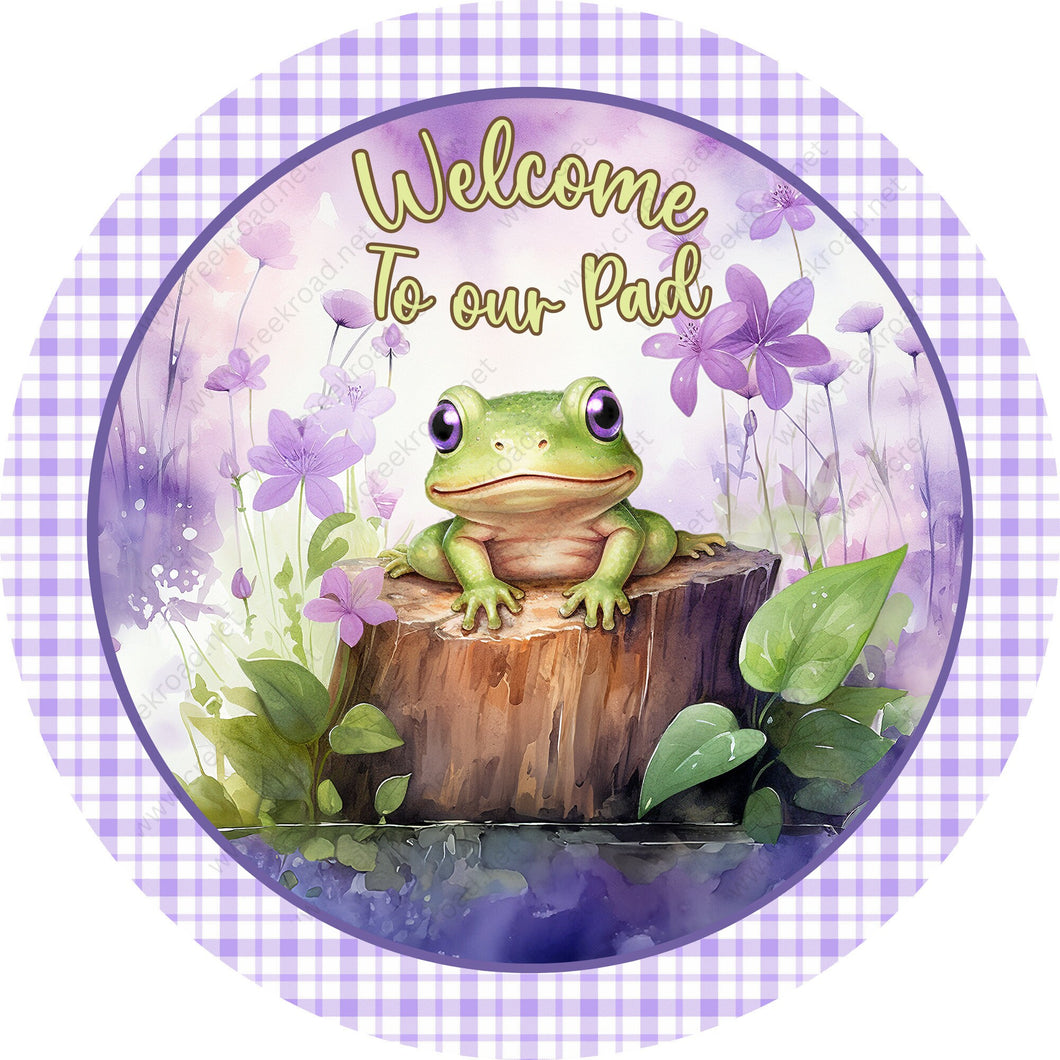 Welcome To Our Pad Frog Lavender Border Wreath Sign-Round-Sublimation-Spring-Decor