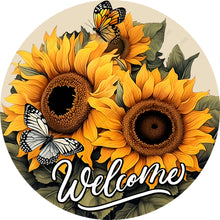 Load image into Gallery viewer, Welcome Spring Sunflowers Butterfly Wreath Sign-Round-Sublimation-Spring-Decor

