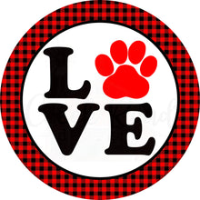 Load image into Gallery viewer, Doggy Love Black Red Plaid Border Valentine Wreath Sign-Sublimation-Pet-Decor
