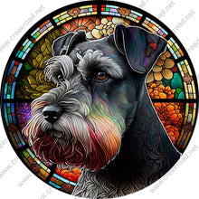 Load image into Gallery viewer, Grey &amp; White Schnauzer Faux Stained Glass Wreath Sign-Dog-Pets-Everyday-Wreath Sign-Sublimation-Attachment
