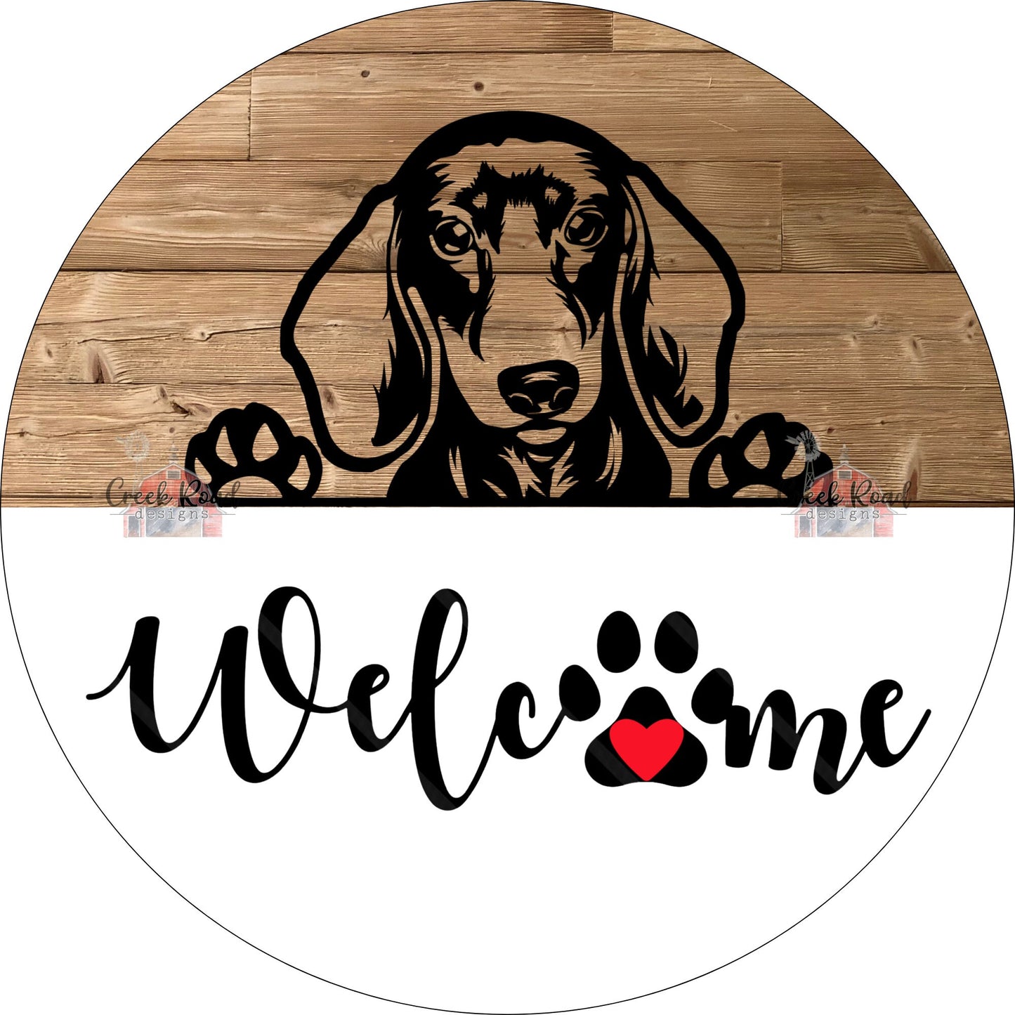 Welcome Dachshund Red Heart in Paw Brown Shiplap Wreath Sign-Everyday-Pet-Dog-Decor