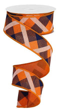 Load image into Gallery viewer, 1.5&quot; X 10Yd Wired Ribbon-Printed Plaid On Royal-RG01682CF-Orange/Navy Blue/White-Supplies-Crafts-Seasonal

