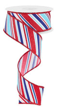 Load image into Gallery viewer, 1.5&quot; X 10Yd Wired Ribbon-Diagonal Stripe-RGE1824KY-White/Lt Blue/Royal/Red-Supplies-Crafts-Seasonal
