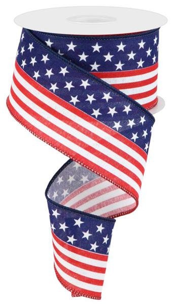 2.5" X 10Yd Wired Ribbon-Stars And Stripes-RG1837A1-Red/White/Blue-Supplies-Crafts-Patriotic-Seasonal