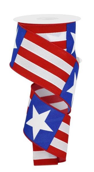 2.5" X 10Yd Wired Ribbon-Bold Star Stripes-RGE163827-Red/White/Blue-Supplies-Crafts-Patriotic-Seasonal