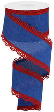 Load image into Gallery viewer, 2.5&quot; X 10Yd Wired Ribbon-Scalloped Edge Royal Burlap-RGA1542T2-Red/Royal Blue-Supplies-Crafts-Patriotic-Seasonal
