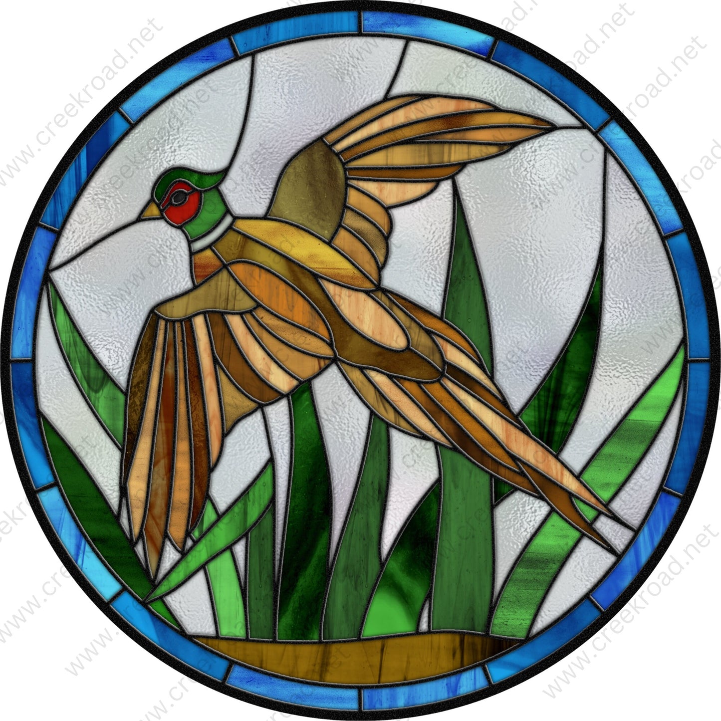 Pheasant Flying out of Grassland Faux Stained Glass Wreath Sign-Brown Green Blue-Everyday-Wreath Sign-Sublimation Sign-Wreath Attachment