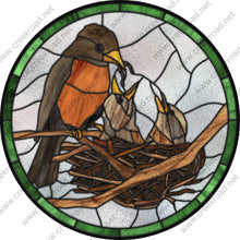 Load image into Gallery viewer, Mother Robin Feeds Babies in Nest on Branch with Green Border Wreath Sign-Everyday-Wreath Sign-Sublimation Sign-Attachment-Spring-Birds-
